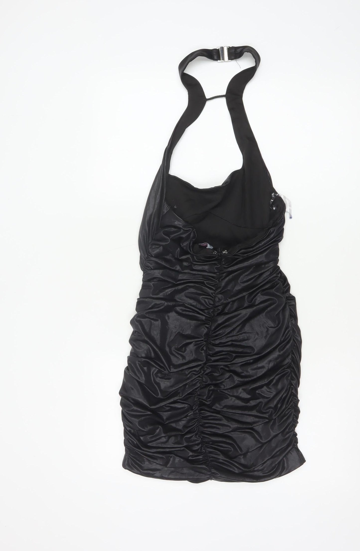 Oh Polly Women Black UK 10 Bodycon Halter Ruched Party Dress