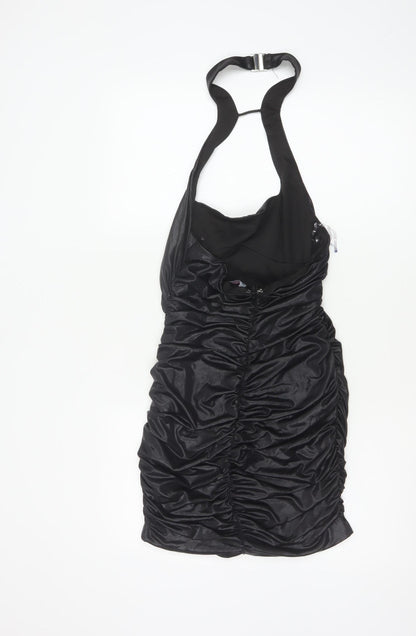 Oh Polly Women Black UK 10 Bodycon Halter Ruched Party Dress