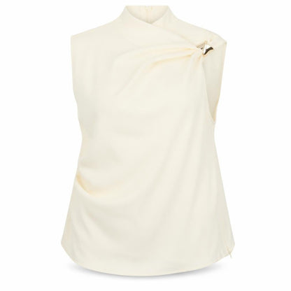 Mango Women Ivory UK 10 Basic One Shoulder Long Sleeve Buckle Blouse