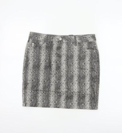Next Women Grey Snake Print UK 10 Straight Pencil Mini Skirt Pockets