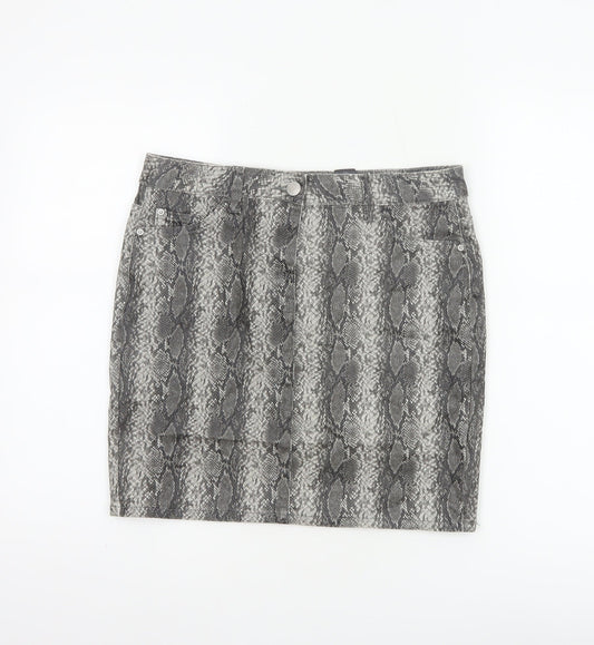 Next Women Grey Snake Print UK 10 Straight Pencil Mini Skirt Pockets