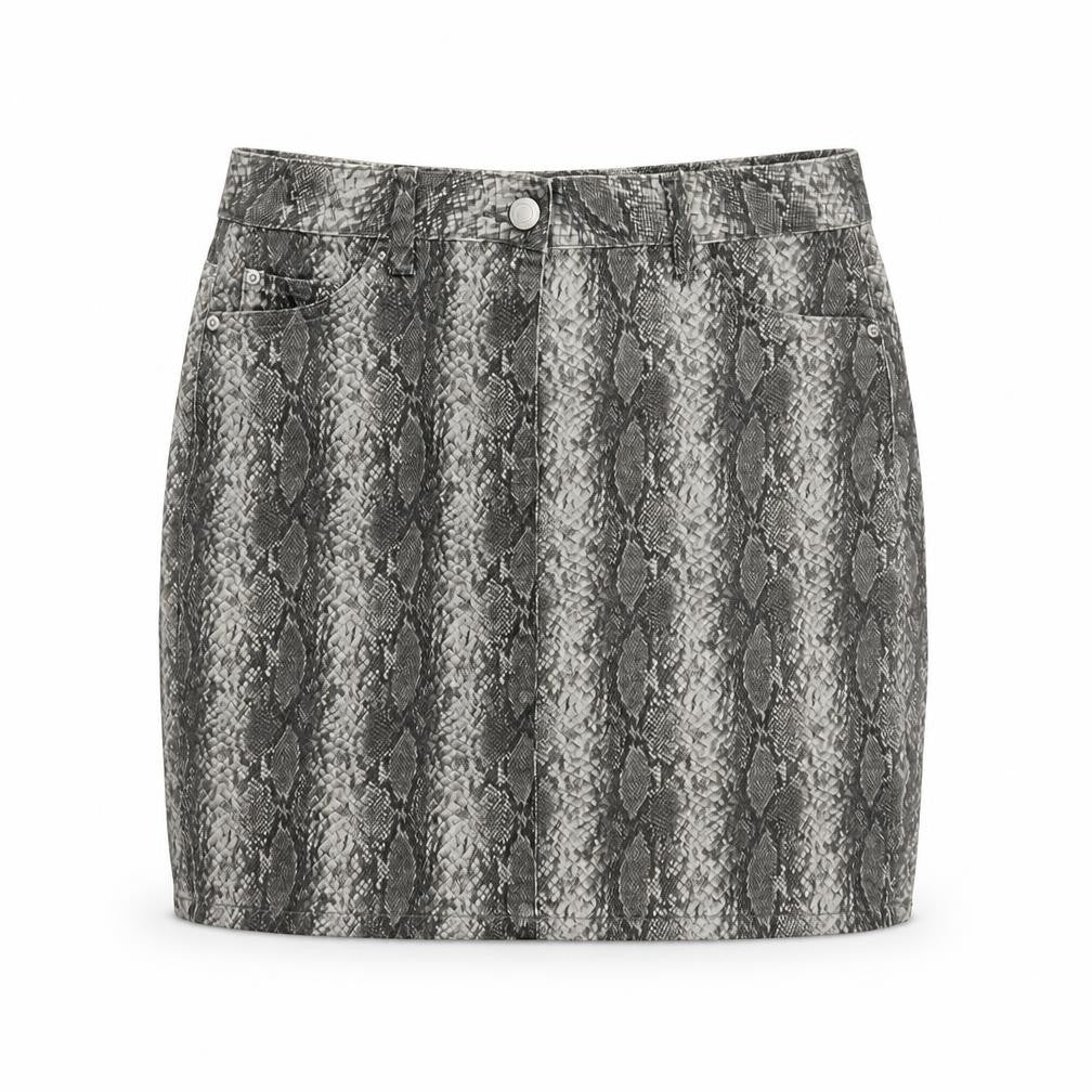 Next Women Grey Snake Print UK 10 Straight Pencil Mini Skirt Pockets