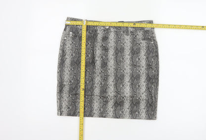 Next Women Grey Snake Print UK 10 Straight Pencil Mini Skirt Pockets