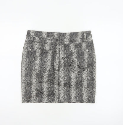 Next Women Grey Snake Print UK 10 Straight Pencil Mini Skirt Pockets