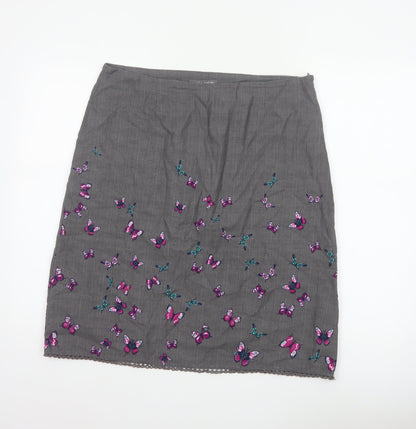 Laura Ashley Women Grey Butterfly Cotton Pencil Skirt UK 14 Lined