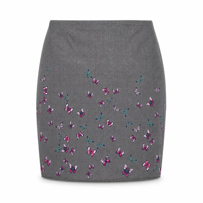 Laura Ashley Women Grey Butterfly Cotton Pencil Skirt UK 14 Lined