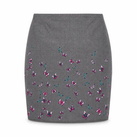 Laura Ashley Women Grey Butterfly Cotton Pencil Skirt UK 14 Lined