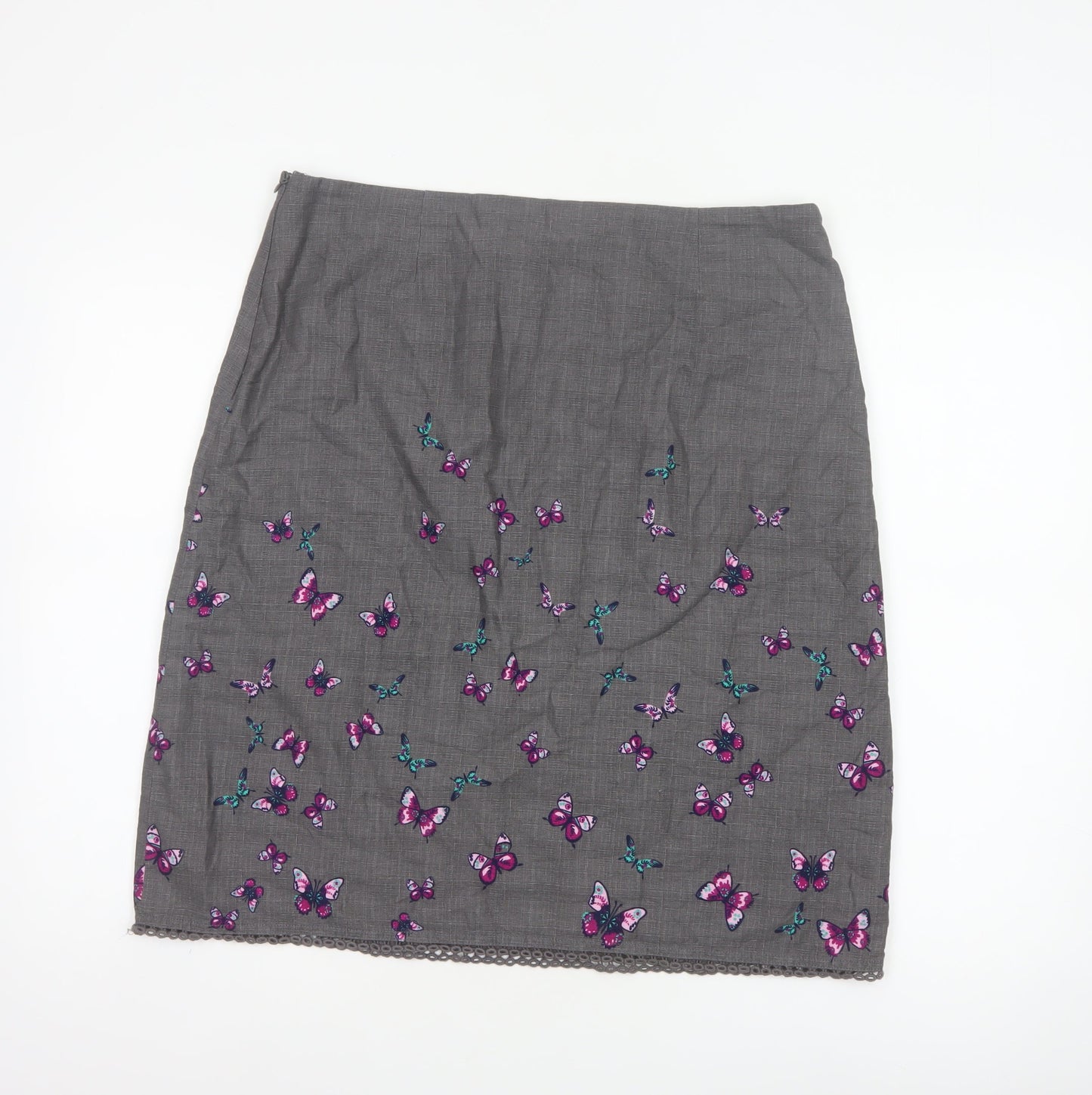 Laura Ashley Women Grey Butterfly Cotton Pencil Skirt UK 14 Lined