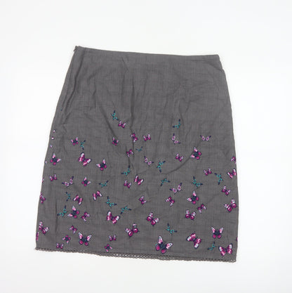 Laura Ashley Women Grey Butterfly Cotton Pencil Skirt UK 14 Lined