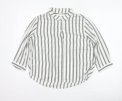 Monki Women White Black Stripe Button-Up Blouse UK 10 Long Sleeve