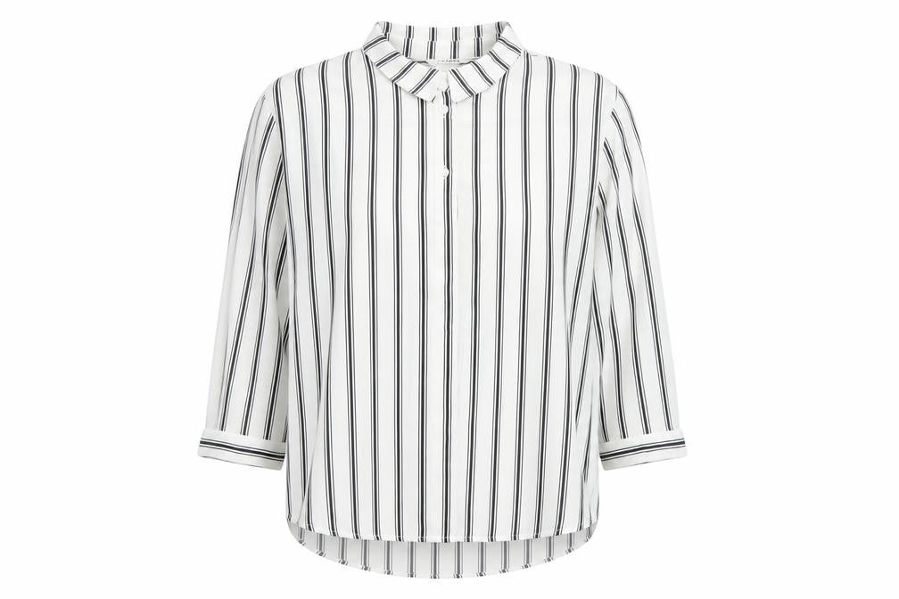Monki Women White Black Stripe Button-Up Blouse UK 10 Long Sleeve