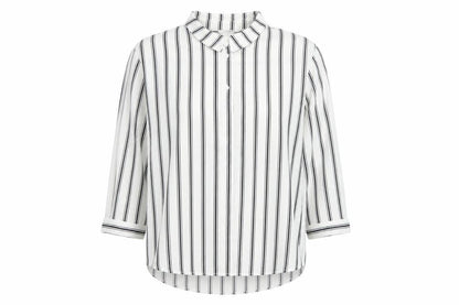 Monki Women White Black Stripe Button-Up Blouse UK 10 Long Sleeve