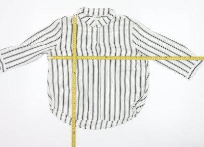Monki Women White Black Stripe Button-Up Blouse UK 10 Long Sleeve