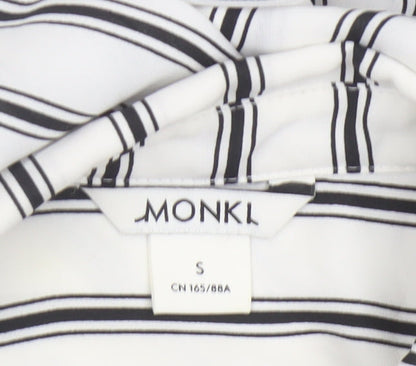 Monki Women White Black Stripe Button-Up Blouse UK 10 Long Sleeve