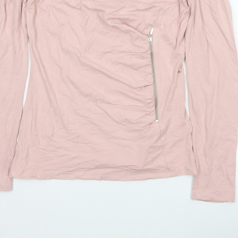 Phase Eight Women’s Pink UK 8 Basic Long Sleeve Zip Jersey Top
