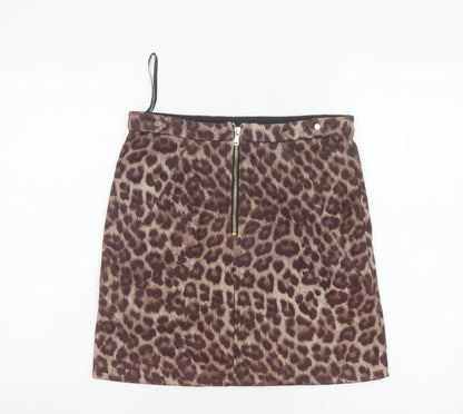 River Island Women Brown Leopard Print Size 10 Mini Pencil Skirt Zip