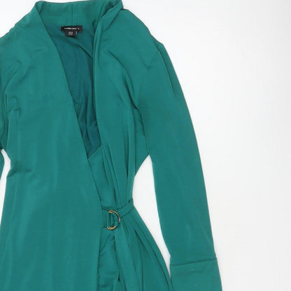 Karen Millen Women Green UK 10 Fit & Flare Belted V-Neck Dress