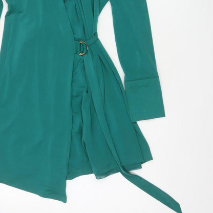 Karen Millen Women Green UK 10 Fit & Flare Belted V-Neck Dress