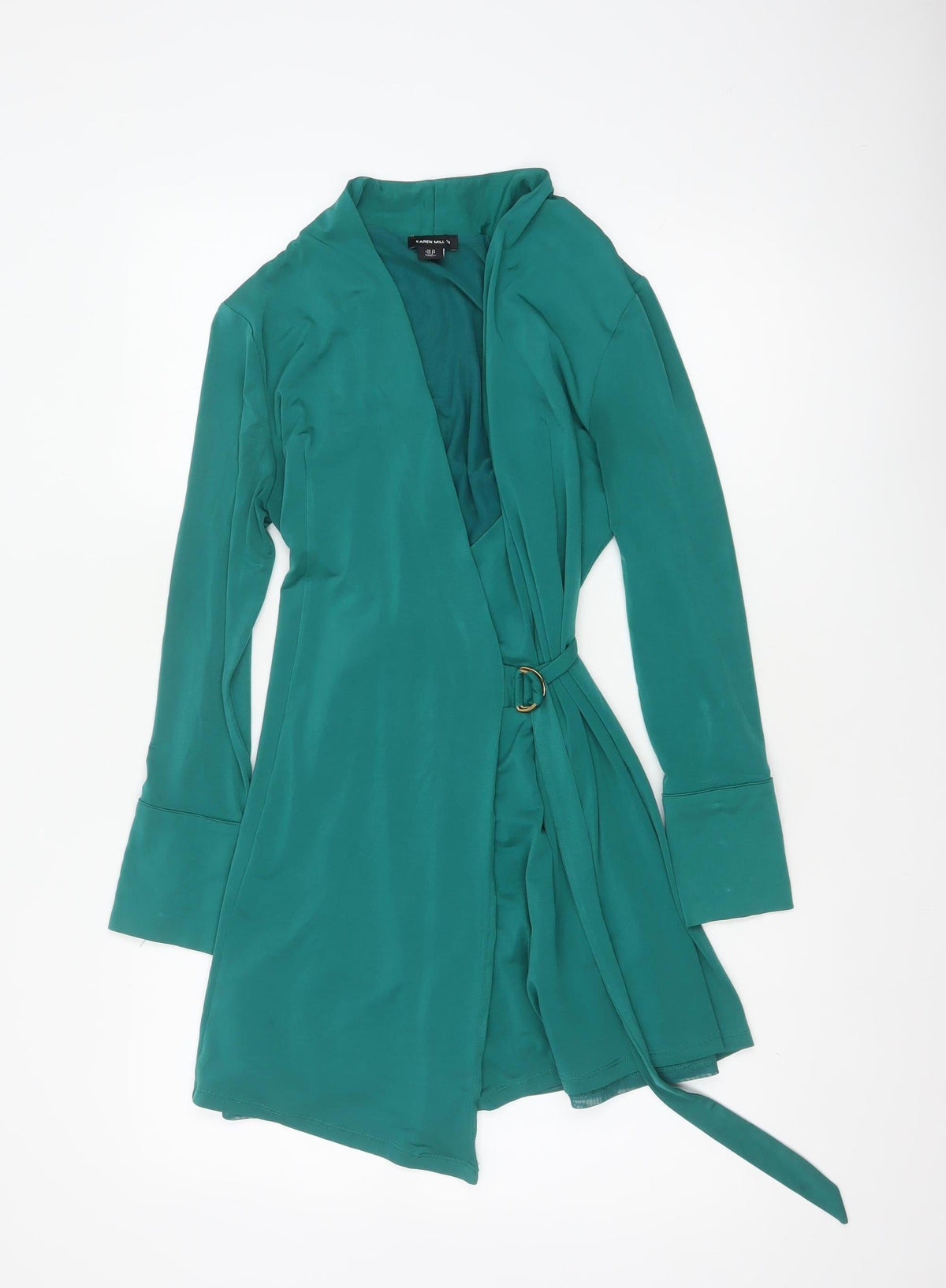 Karen Millen Women Green UK 10 Fit & Flare Belted V-Neck Dress