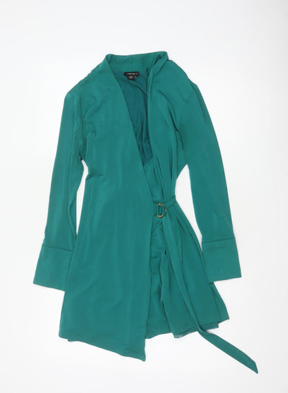 Karen Millen Women Green UK 10 Fit & Flare Belted V-Neck Dress