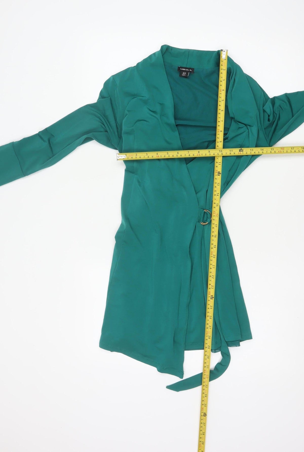Karen Millen Women Green UK 10 Fit & Flare Belted V-Neck Dress