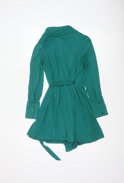 Karen Millen Women Green UK 10 Fit & Flare Belted V-Neck Dress