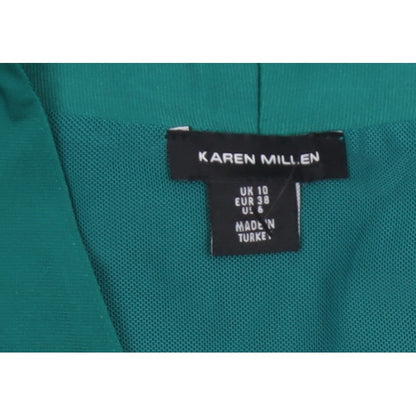 Karen Millen Women Green UK 10 Fit & Flare Belted V-Neck Dress