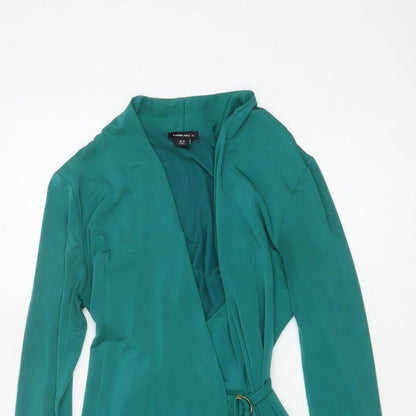 Karen Millen Women Green UK 10 Fit & Flare Belted V-Neck Dress