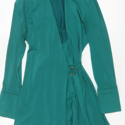 Karen Millen Women Green UK 10 Fit & Flare Belted V-Neck Dress