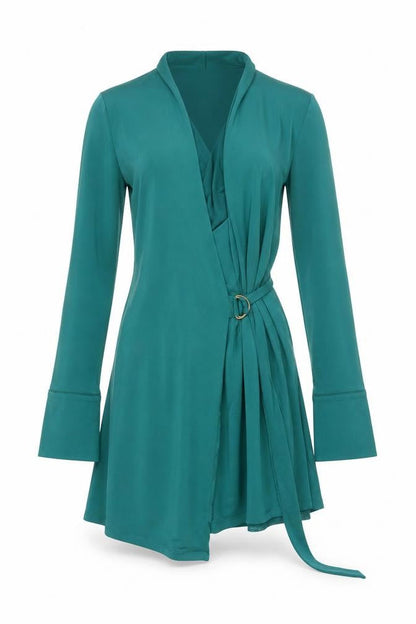 Karen Millen Women Green UK 10 Fit & Flare Belted V-Neck Dress