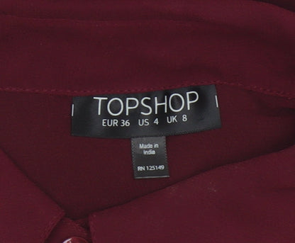 Topshop Women Burgundy UK 8 Sheer Beaded Sleeveless Collared Blouse