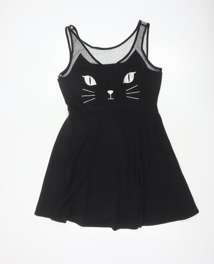 Hot Topic Women Black XL Cat Mesh Skater Dress Gothic