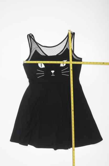 Hot Topic Women Black XL Cat Mesh Skater Dress Gothic