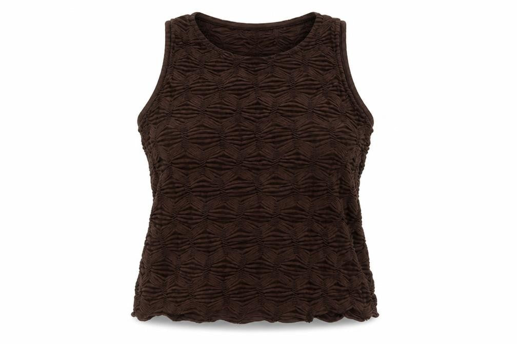 River Island Women Brown UK 12 Sheer Textured Stretch Tank Top