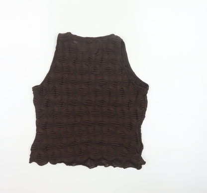 River Island Women Brown UK 12 Sheer Textured Stretch Tank Top