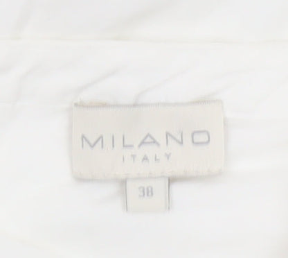 Milano Italy Women White UK 10 V-Neck Cotton Puff Sleeve Blouse