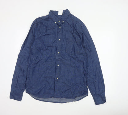 H&M Men Blue M 100% Cotton Denim Button-Down Long Sleeve Shirt