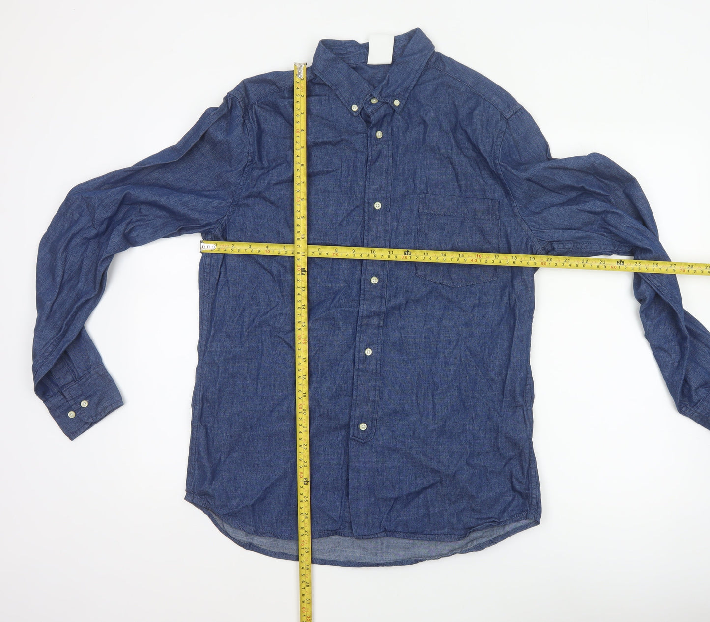 H&M Men Blue M 100% Cotton Denim Button-Down Long Sleeve Shirt