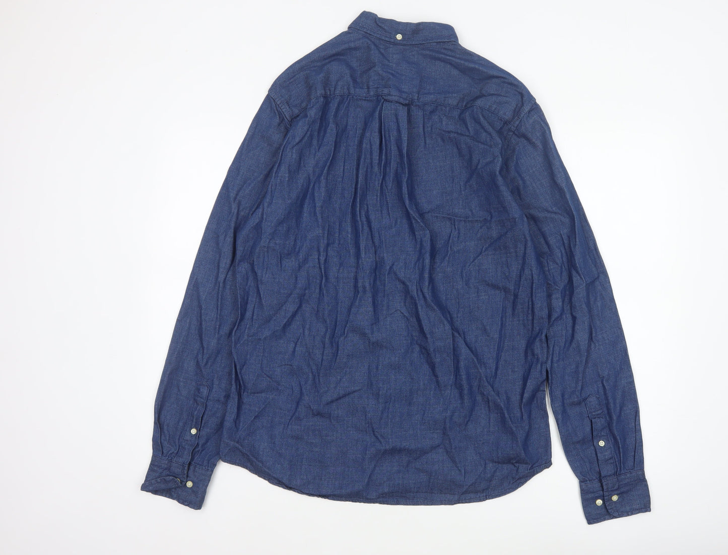 H&M Men Blue M 100% Cotton Denim Button-Down Long Sleeve Shirt