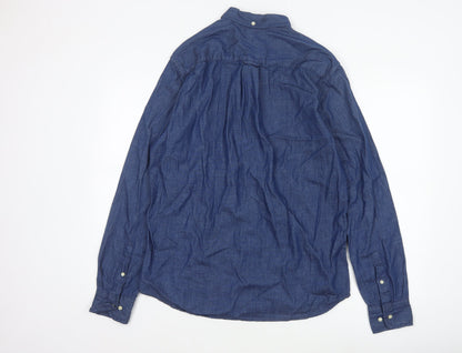 H&M Men Blue M 100% Cotton Denim Button-Down Long Sleeve Shirt