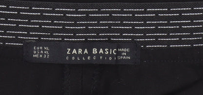Zara Basic Women Black UK 16 Straight Leg Stretch Trousers