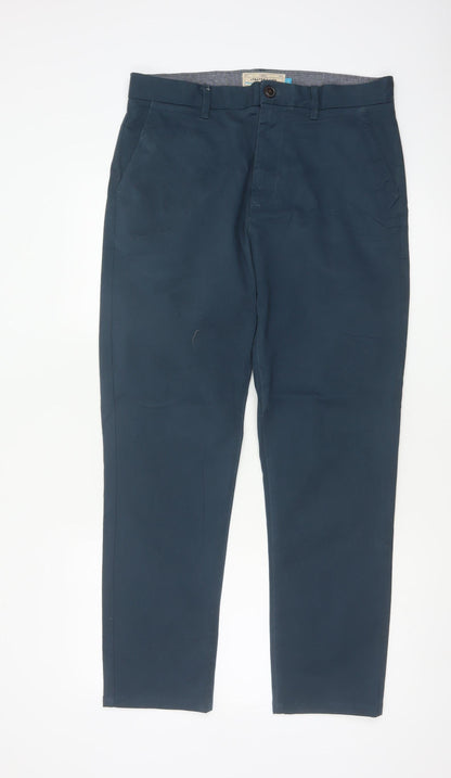 Next Men's Blue 32L Slim Stretch Chino Trousers Cotton