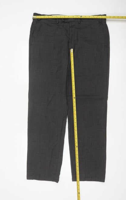 Marks & Spencer Men Grey 36 Regular Wool Dress Trousers 36x33