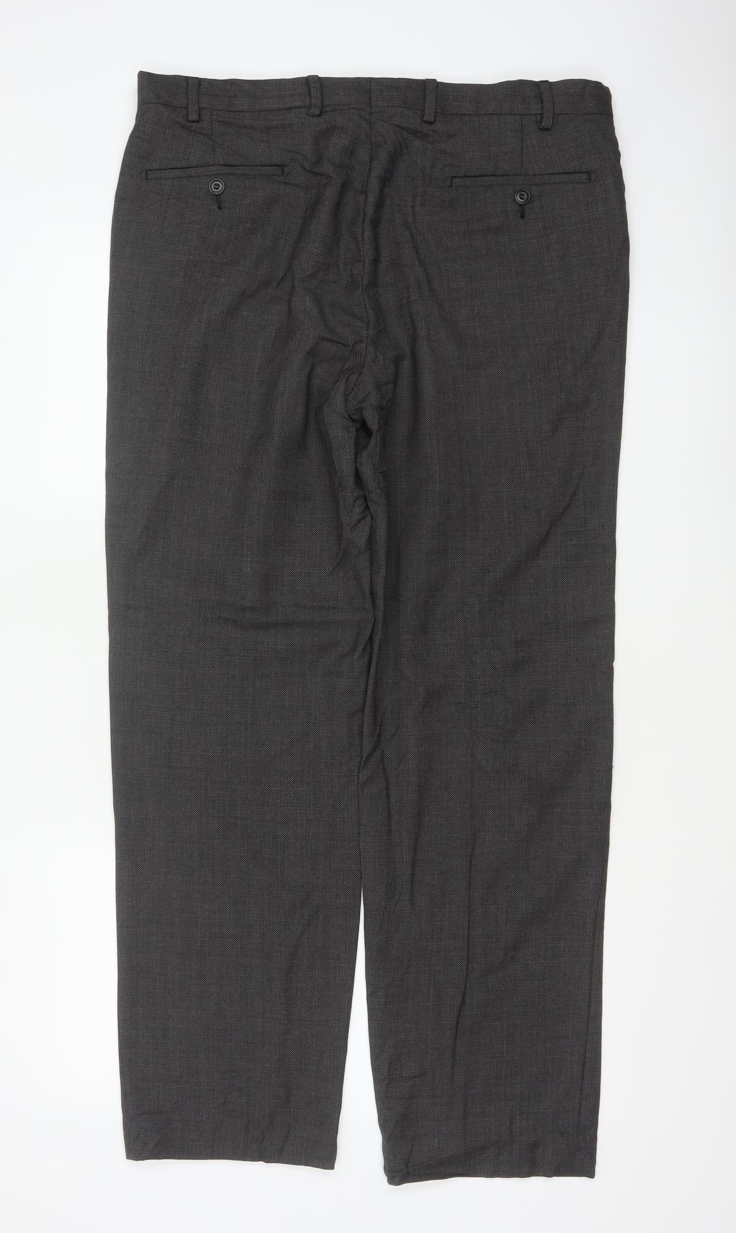 Marks & Spencer Men Grey 36 Regular Wool Dress Trousers 36x33