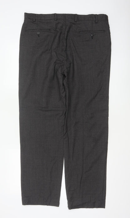 Marks & Spencer Men Grey 36 Regular Wool Dress Trousers 36x33