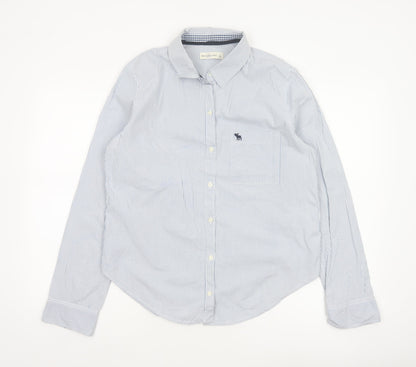 Abercrombie & Fitch Women Blue Stripe L Classic Cotton Button-Up Shirt