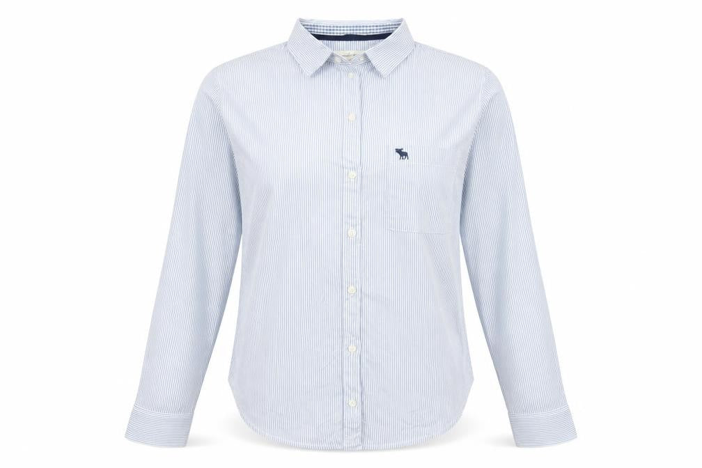 Abercrombie & Fitch Women Blue Stripe L Classic Cotton Button-Up Shirt