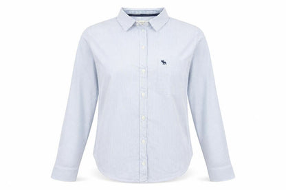 Abercrombie & Fitch Women Blue Stripe L Classic Cotton Button-Up Shirt