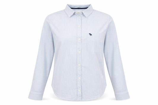 Abercrombie & Fitch Women Blue Stripe L Classic Cotton Button-Up Shirt