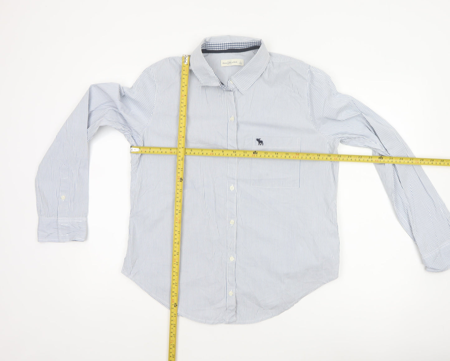 Abercrombie & Fitch Women Blue Stripe L Classic Cotton Button-Up Shirt